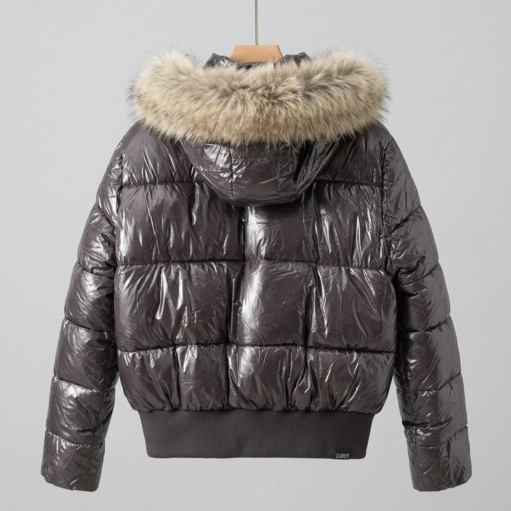 Casual hooded puffer jacket with polyester filling for cold-weather layering