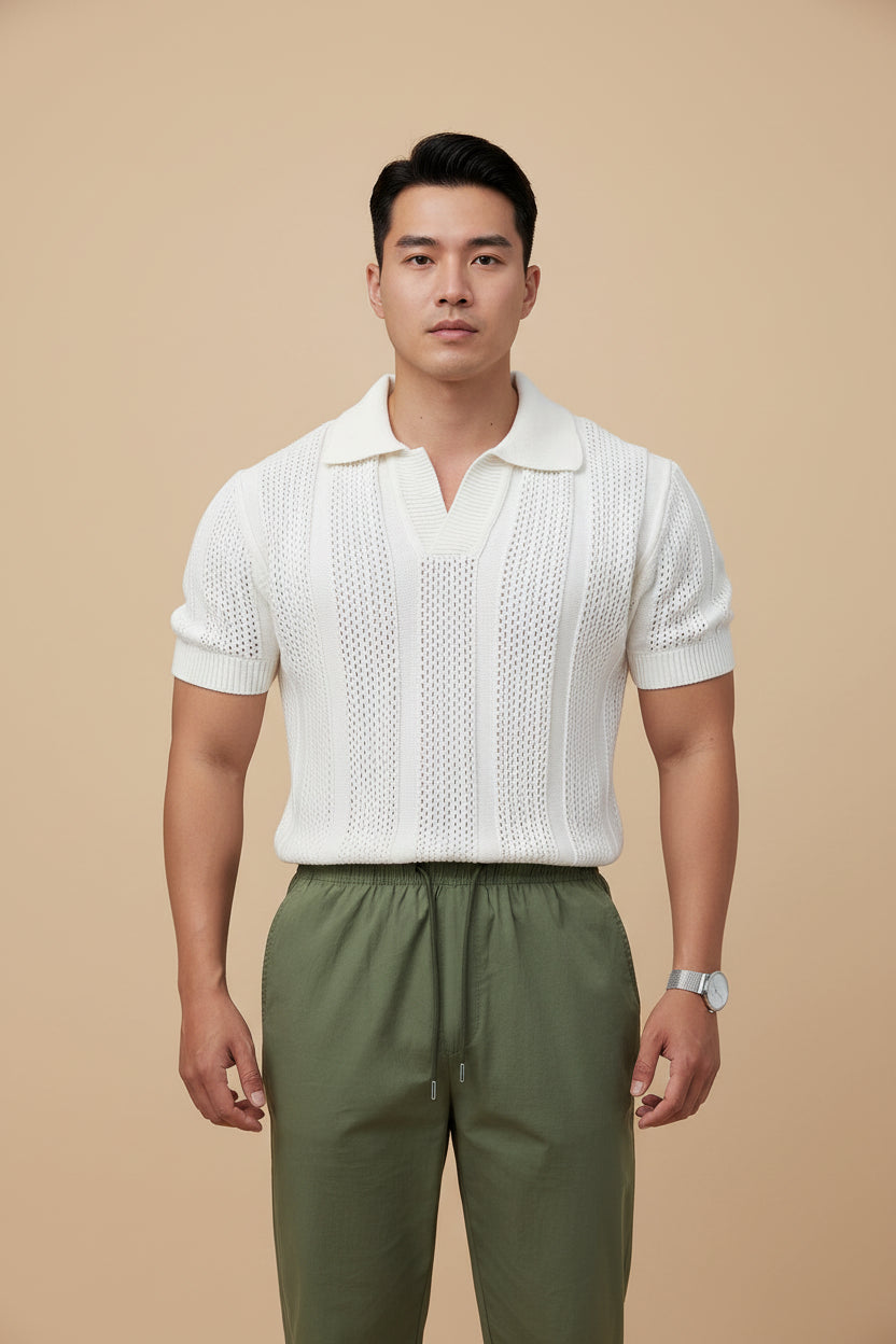 Breathable men's knitted mesh Polo shirt.