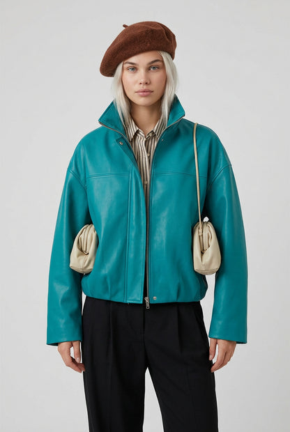 stand-collar faux-leather jacket product photo 1