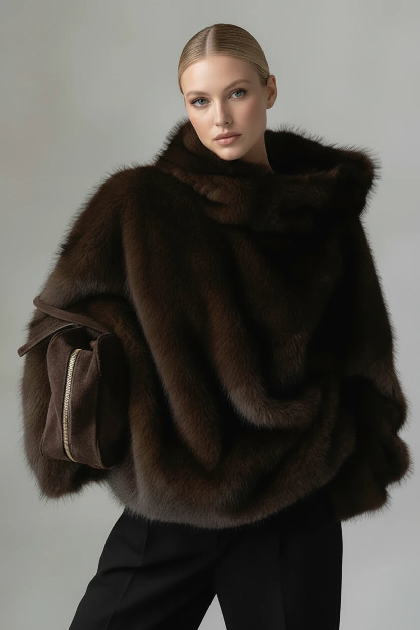 faux fur coat women, faux fur hooded coat, brown faux fur coat, women's winter coat, women's winter outerwear, hooded faux fur jacket, faux fur pullover, brown winter coat women, plush faux fur coat, warm winter outerwear, oversized faux fur coat, relaxed winter coat, women's autumn coat, winter street style, cozy women's coat