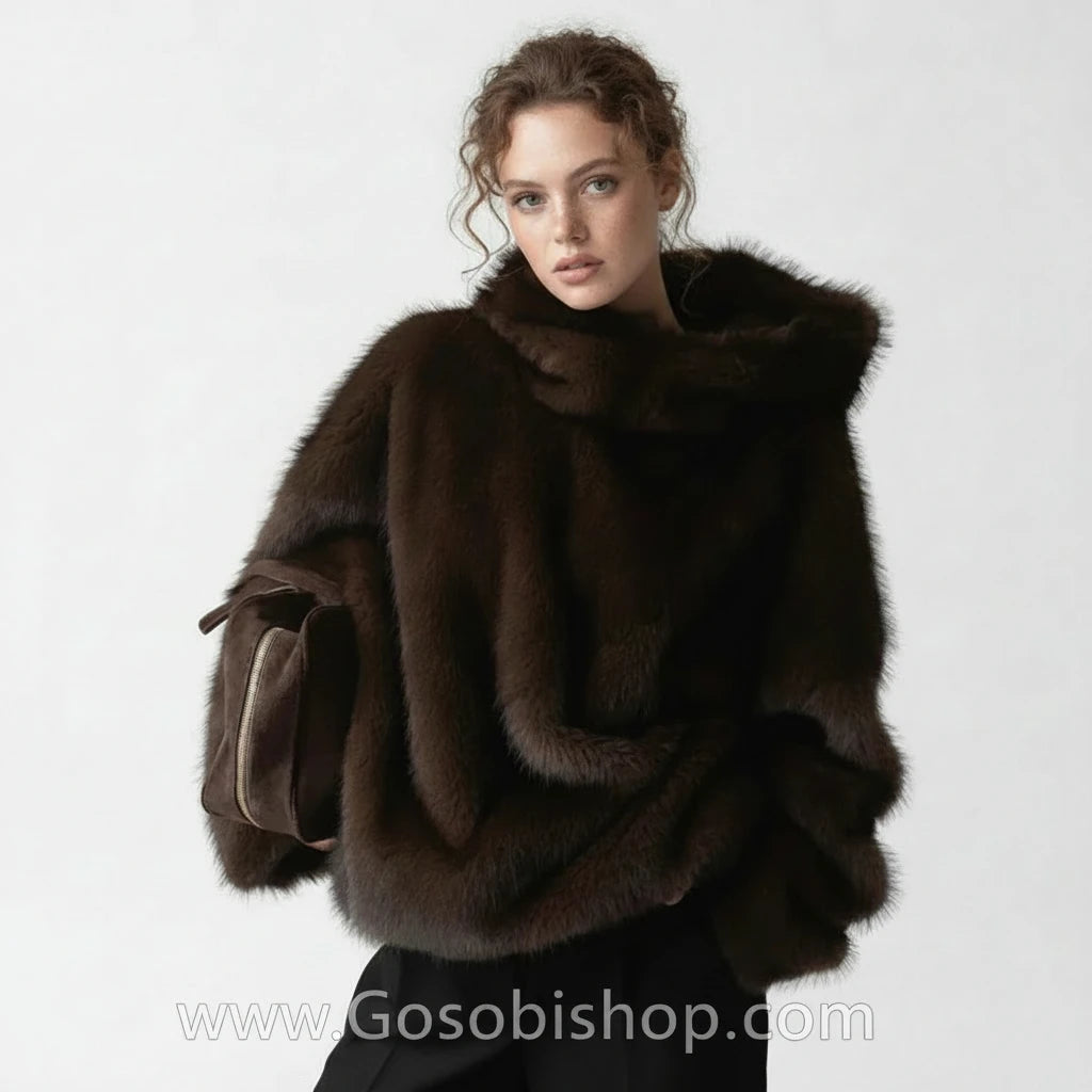 Luxe Faux Fur Hooded Pullover Coat.
