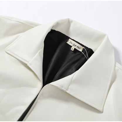 Relaxed faux-leather zip-up jacket product photo 7