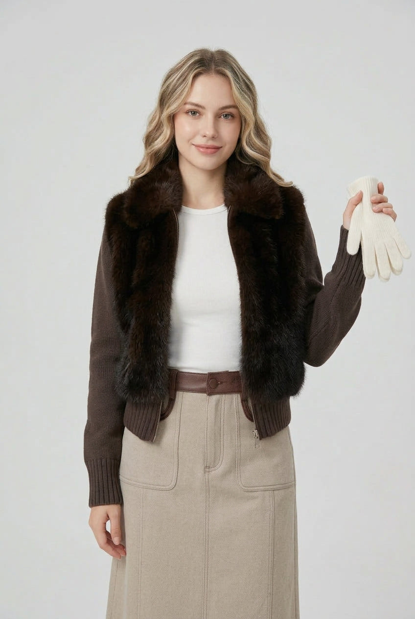 Marlowe faux fur jacket size guide with garment measurements