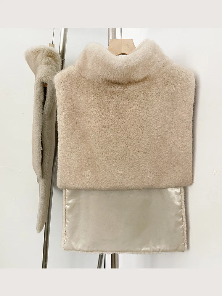 Women's faux fur vest in beige, front view

Women's plush faux fur vest with matching belt

Women's brown faux fur vest, sleeveless design

Women's faux fur vest with long front and short back

Close-up of plush faux fur vest texture

Women's faux fur vest styled with a long-sleeve top