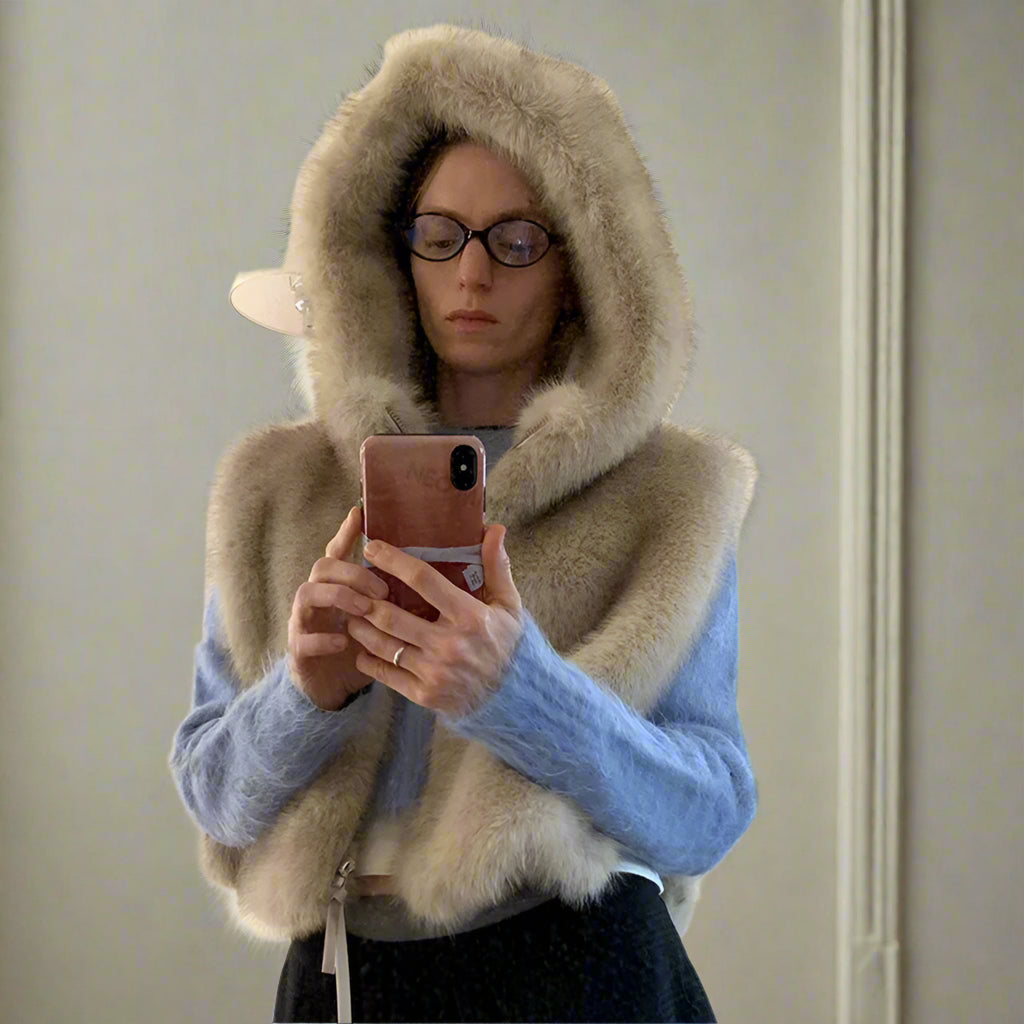Faux Fur sleeveless fur hoodie vest fall coat