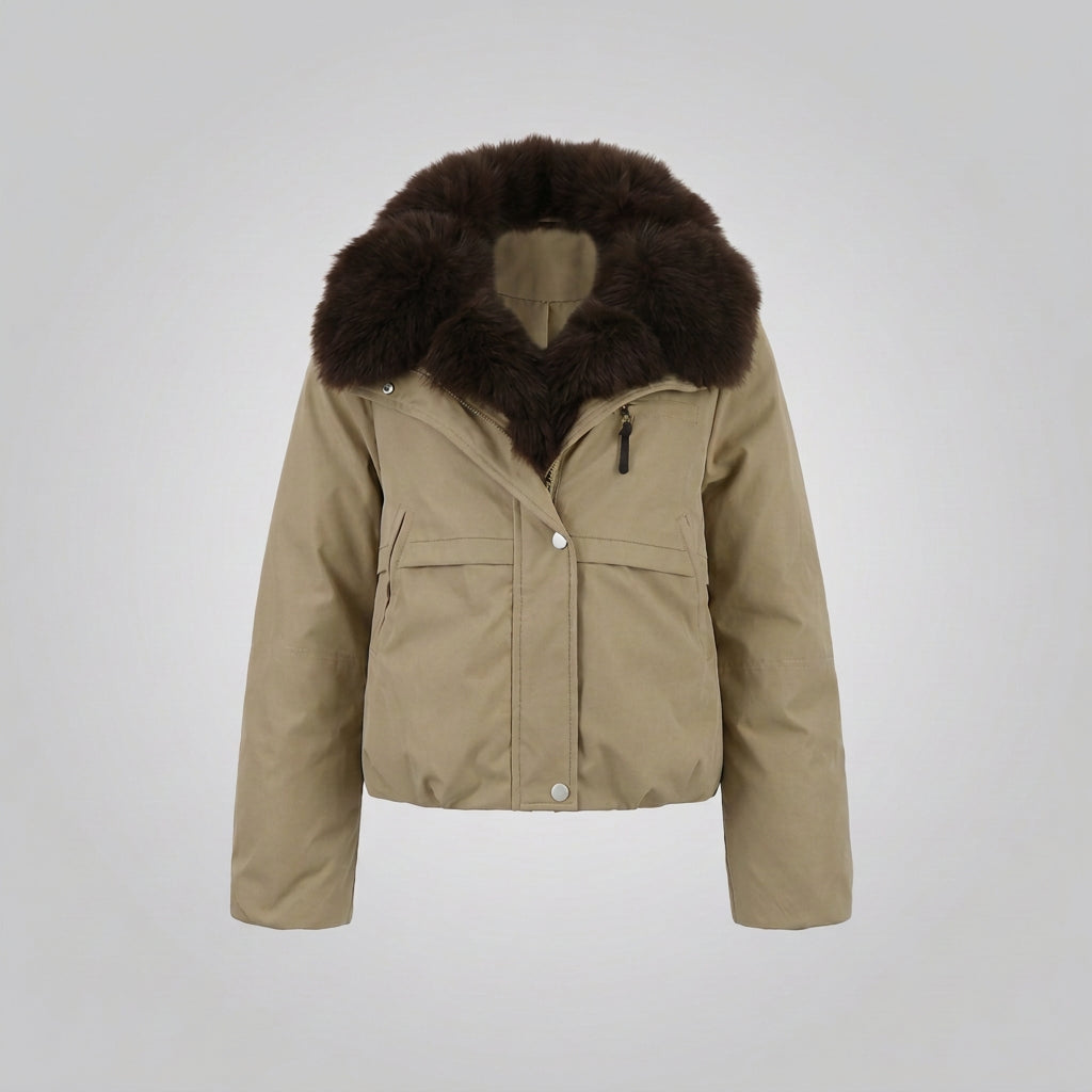 Fur-collar cropped puffer jacket for women, product image 7