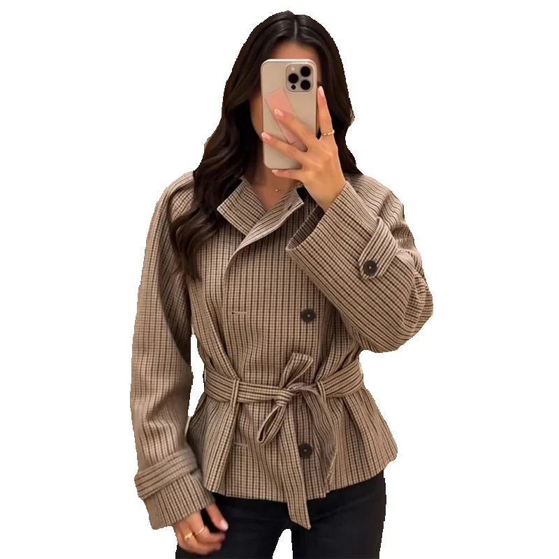 Gingham short trench coat product photo 18