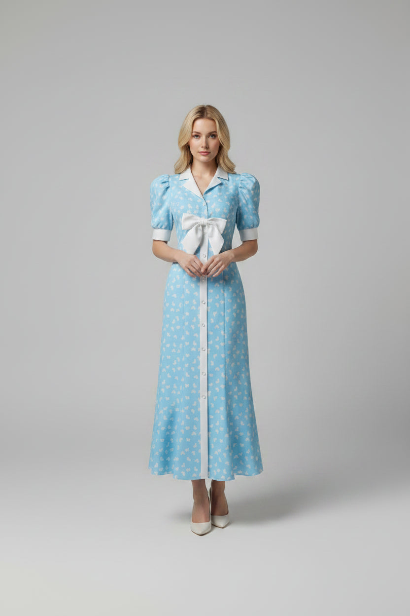 bow accent midi dress, women's midi dress, striped midi dress, summer midi dress, women's summer dress, bow dress for women, feminine midi dress, vacation dress for women, resort wear dress, brunch dress women, date night dress, summer vacation outfit, striped summer dress, women's holiday dress, elegant summer dress
