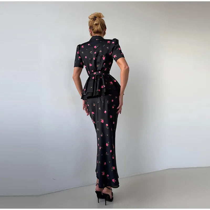elegant two piece set women, floral bodycon skirt set, summer outfit women 2026, slim fit matching set women, classy women outfit set, structured two piece outfit, women floral skirt set, elegant summer co-ord set, ladies matching outfit set, chic two piece dress alternative, EU size women clothing, cm size chart women outfit