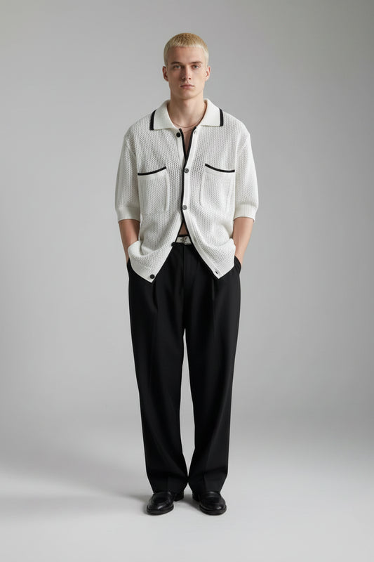 men's knit cardigan shirt

short sleeve knit shirt

contrast knit shirt men

black and white knit shirt

men's cardigan style shirt

textured knit shirt men

smart casual knit shirt

men's resort shirt

vacation outfit men

men's summer knitwear

button front knit shirt

premium knit polo cardigan

men's luxury casual wear

resort wear men

lightweight knit shirt

breathable men's knit shirt

elevated casual menswear

men's vacation clothing

modern knit cardigan shirt

stylish men's knit top

front pocket 
