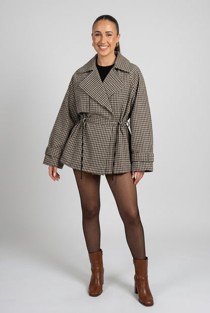 Gingham short trench coat product photo 7