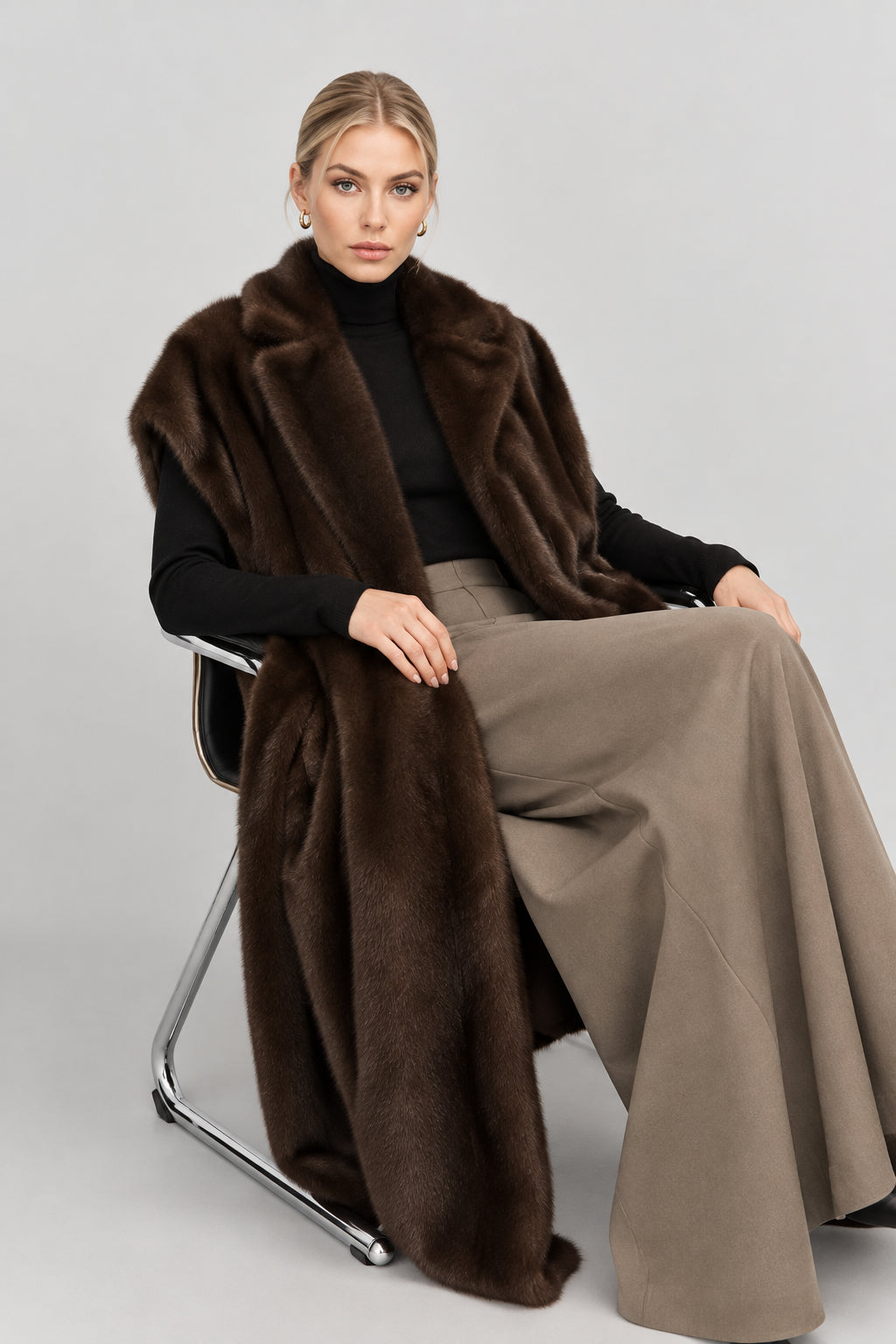 Women's longline faux fur vest with a relaxed silhouette