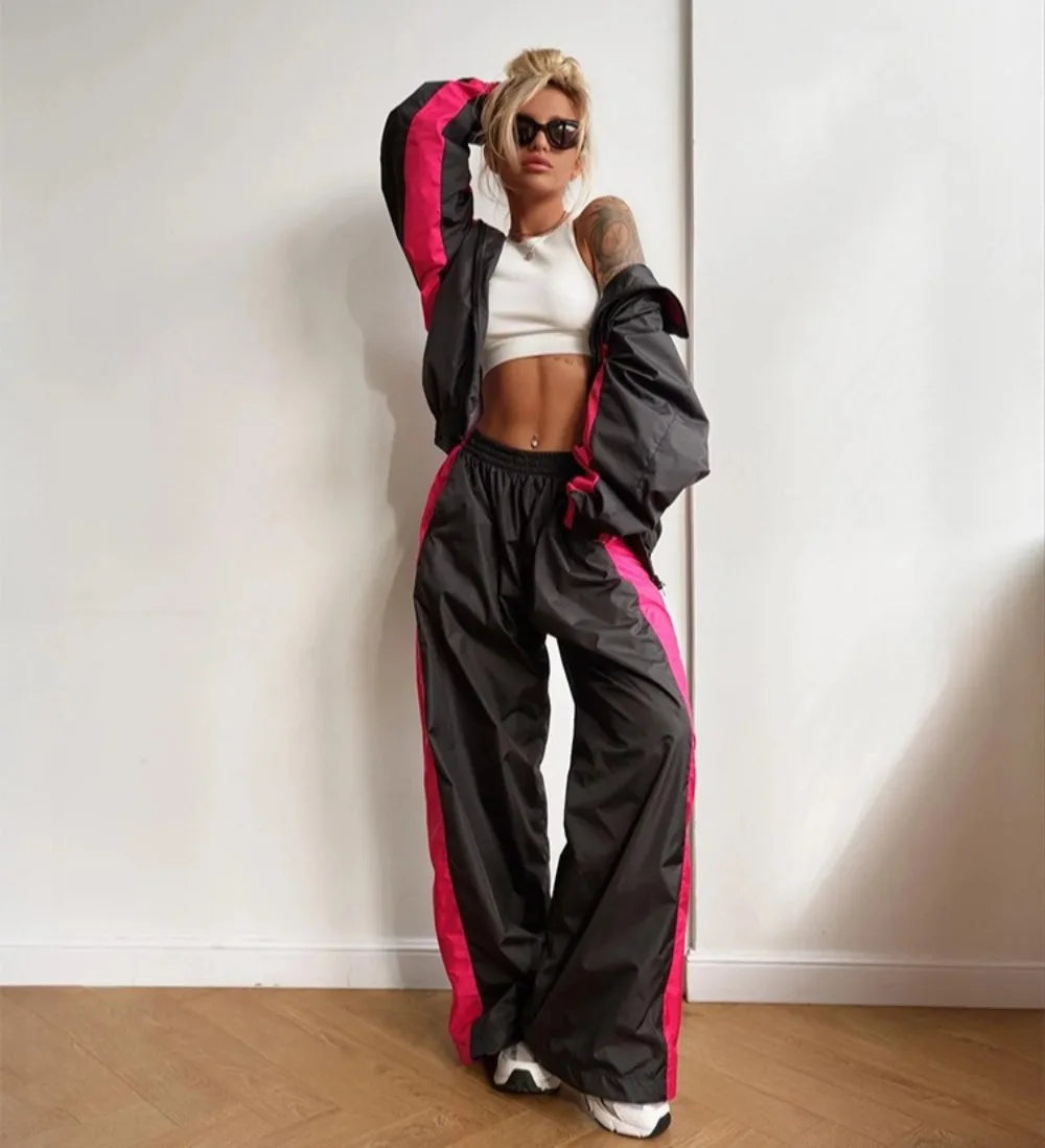 women's two piece set, women's matching set, color block two piece set, women's tracksuit, women's zip up jacket set, women's pants set, women's streetwear set, color block tracksuit women, women's casual two piece outfit, women's sporty set, women's matching pants outfit, women's jacket and pants set, zip up tracksuit women, straight leg pants set women, high waisted pants set, women's athleisure set, women's travel outfit set, airport outfit women, casual matching set women, streetwear outfit women, color