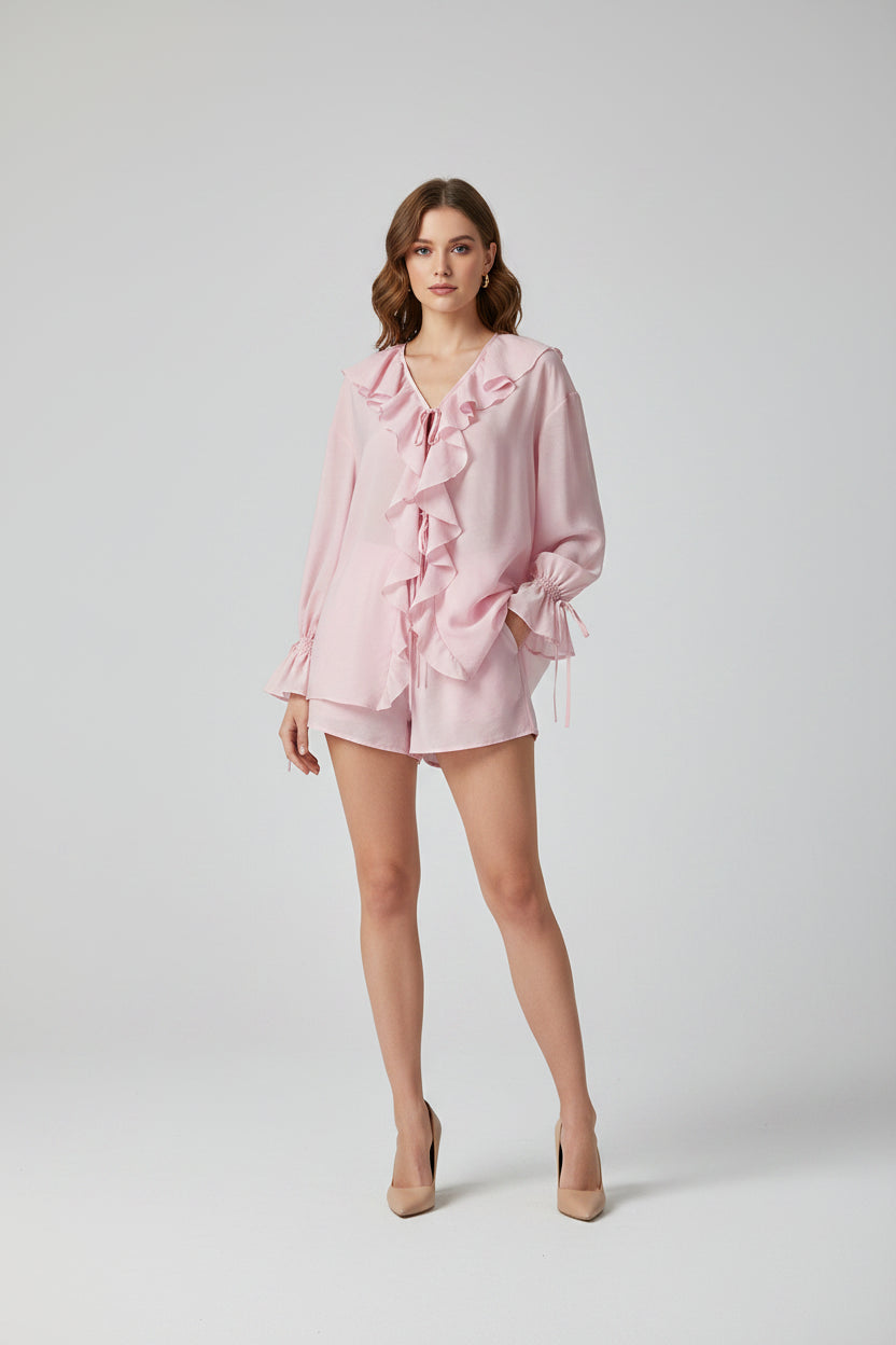 women ruffle shorts set, v neck matching set women, summer two piece outfit women, casual shorts set women, lace up top set, cute lounge set women, beach outfit women set, summer matching set, casual 2 piece set women, trendy shorts outfit women, vacation outfit women set, lightweight summer set women