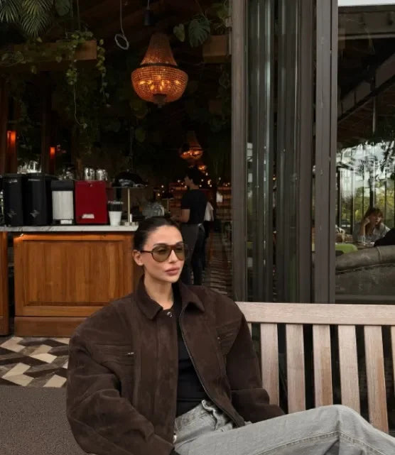 Jayla big sleeves cropped suede jacket.