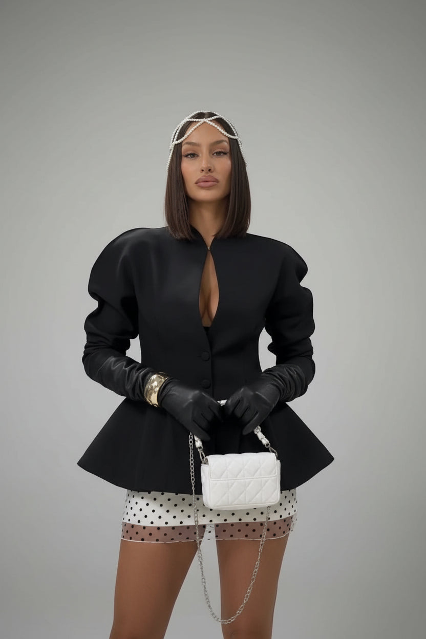 Lucia Striped Peplum Blazer with a button closure.