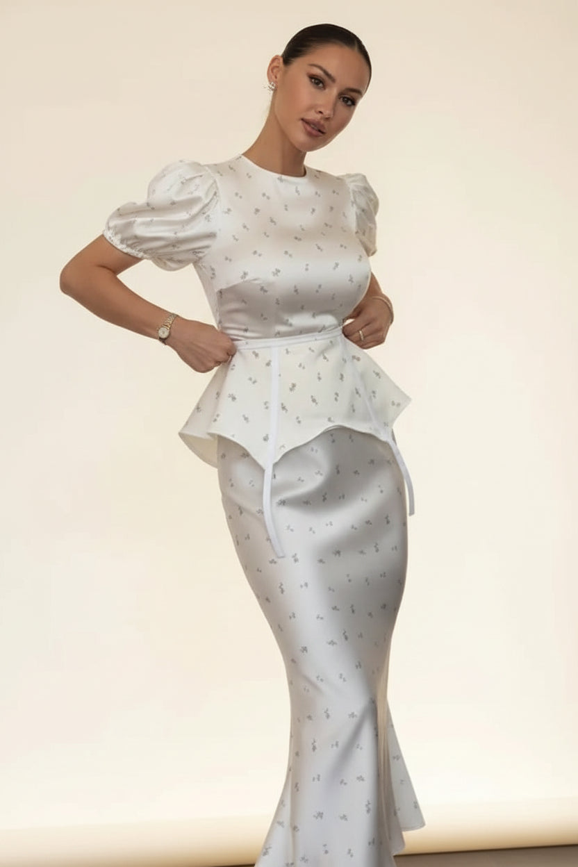 Fanny Floral print puff waistband dress.