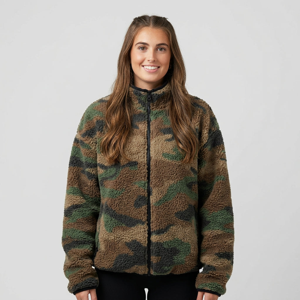 Relaxed-fit camouflage sherpa jacket with long sleeves