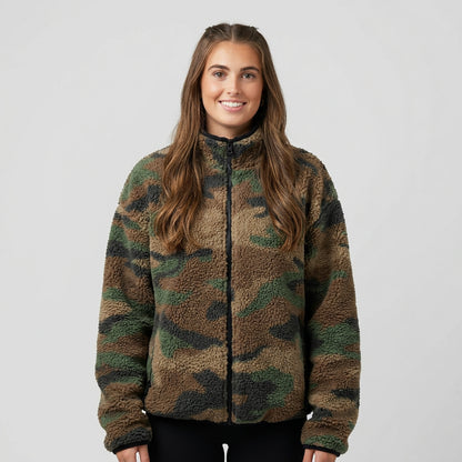 Relaxed-fit camouflage sherpa jacket with long sleeves