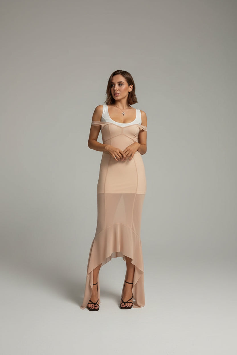 mesh midi dress, sheer mesh dress, spaghetti strap dress, elegant midi dress, women's midi dress, summer dress, sleeveless midi dress, waist cinched dress, wedding guest dress, classy women's dress, cocktail dress, vacation dress, romantic dress, trendy summer outfit, feminine midi dress, mesh overlay dress, body-shaping dress, luxury boutique dress, date night dress, chic women's fashion, resort wear dress, elegant summer dress, sophisticated women's dress