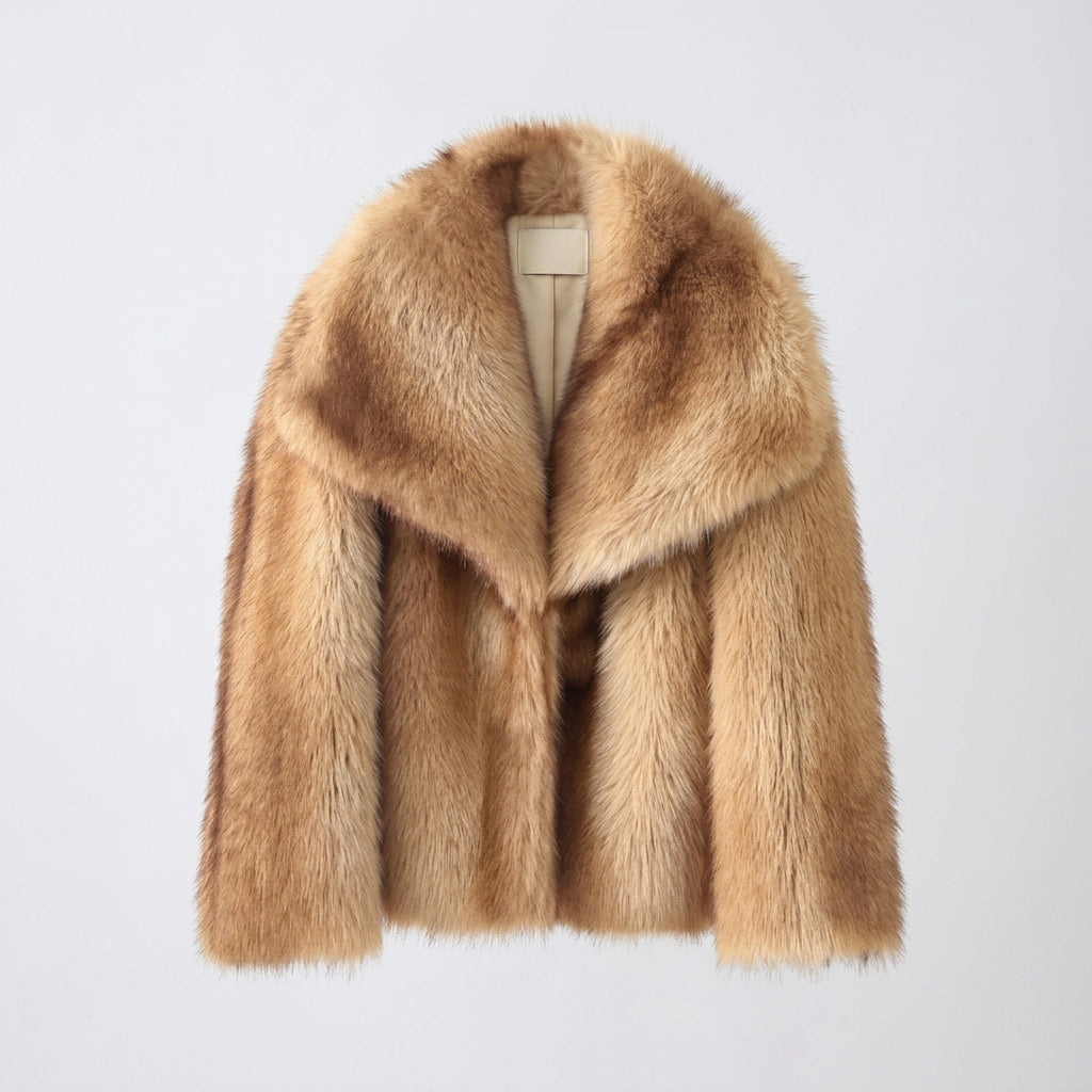 1. Striped faux fur coat detail view