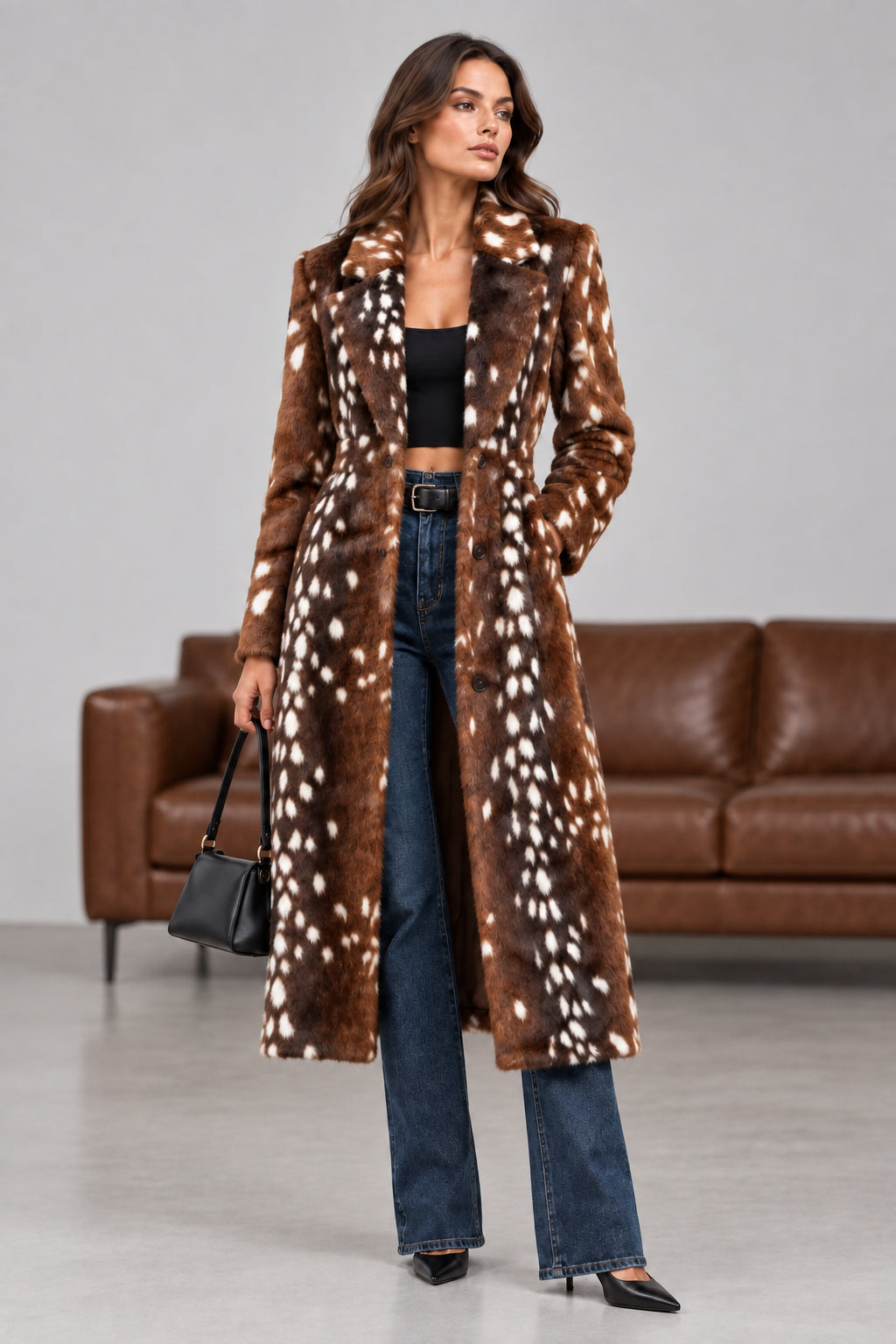 Product photo of The Deer Print Faux Fur Coat.