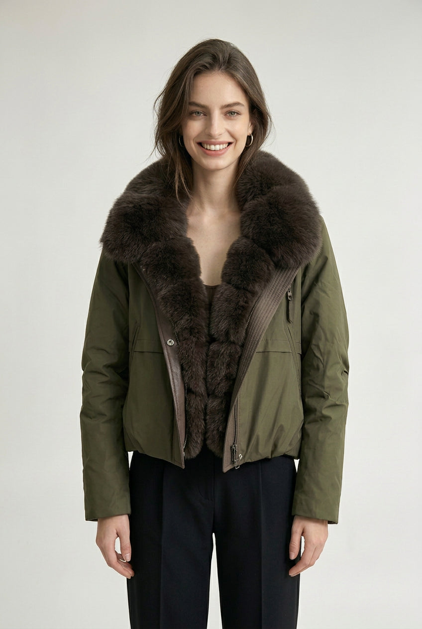 Fur-collar cropped puffer jacket for women, product image 5