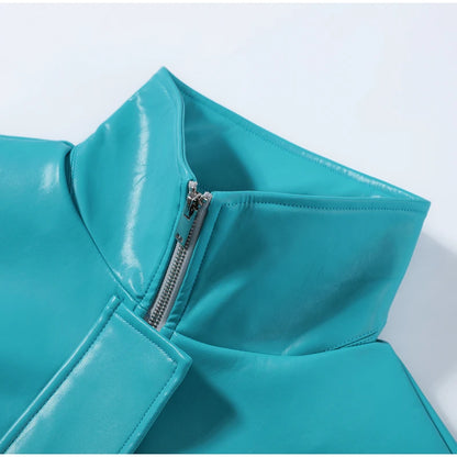 stand-collar faux-leather jacket product photo 11