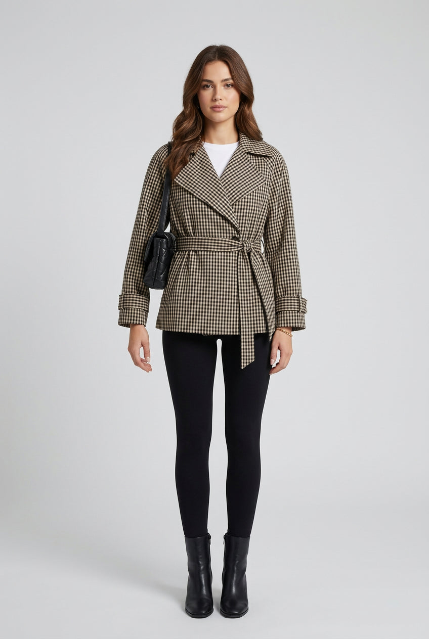Gingham short trench coat product photo 2