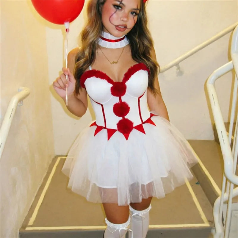 Women's clown costume with pom-pom details