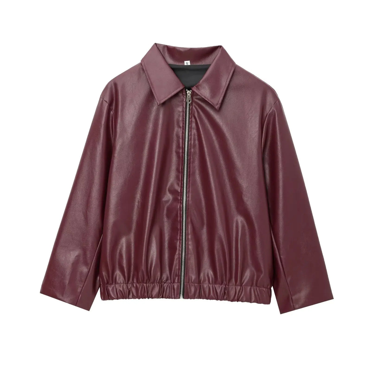 Wine red faux leather jacket back or alternate view
