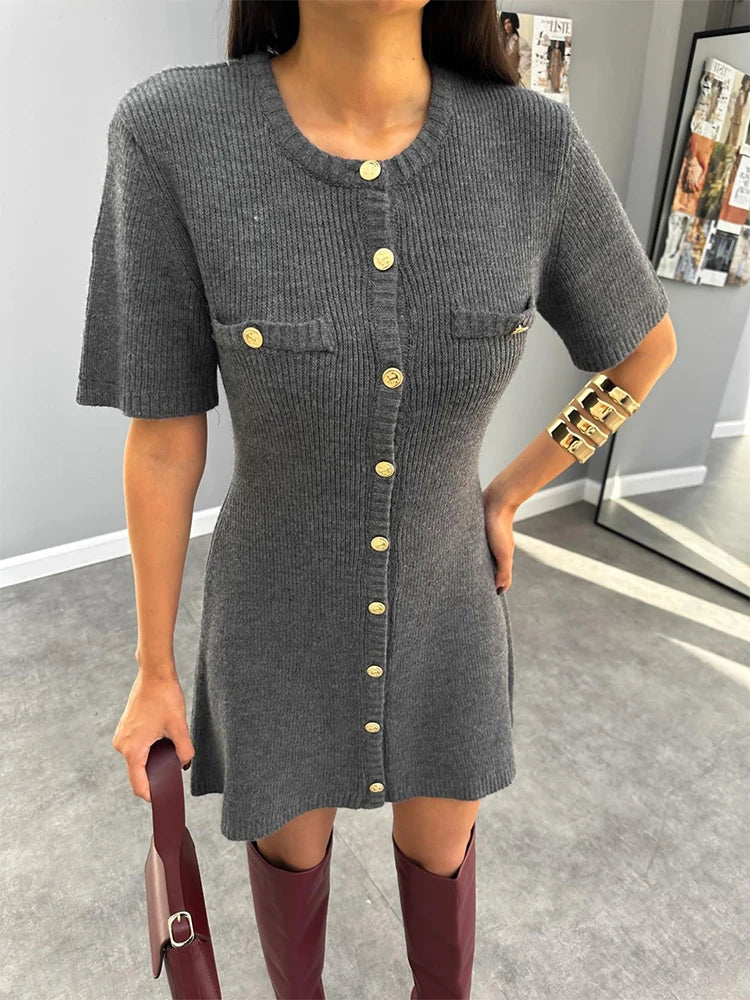 Knit Boucle Buttoned Mini Dress - Stylish & Comfy. GoSobiShop Boutique Knit Boucle Buttoned Mini Dress - Stylish & Comfy. GoSobiShop Boutique