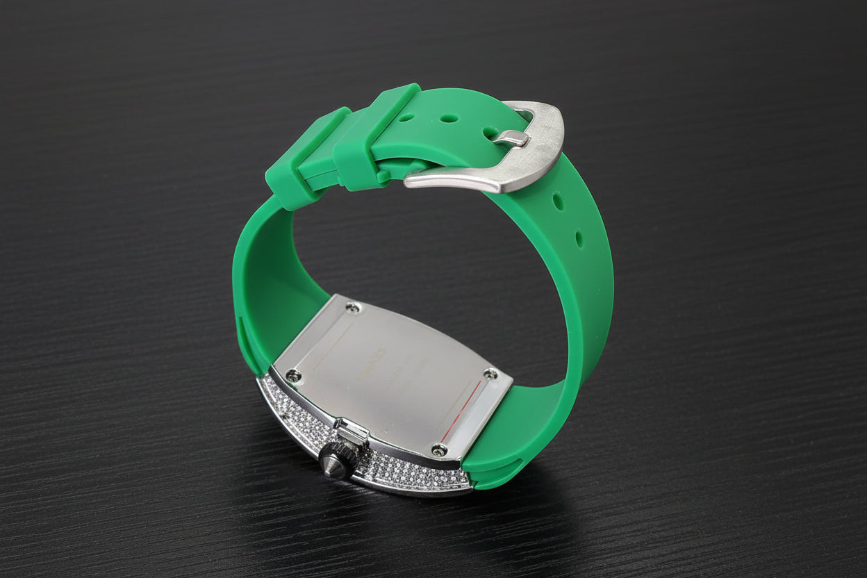 Luxury vortex iced out rubber strap wrist watch.