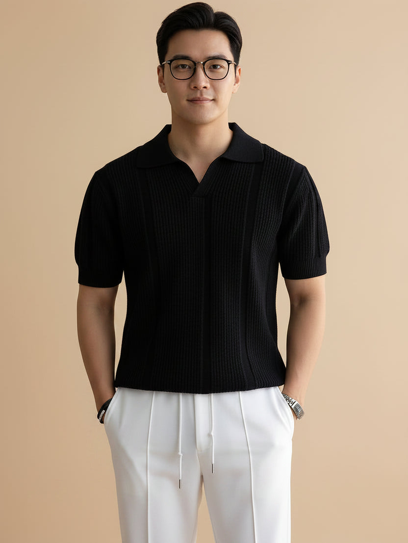 Breathable men's knitted mesh Polo shirt.