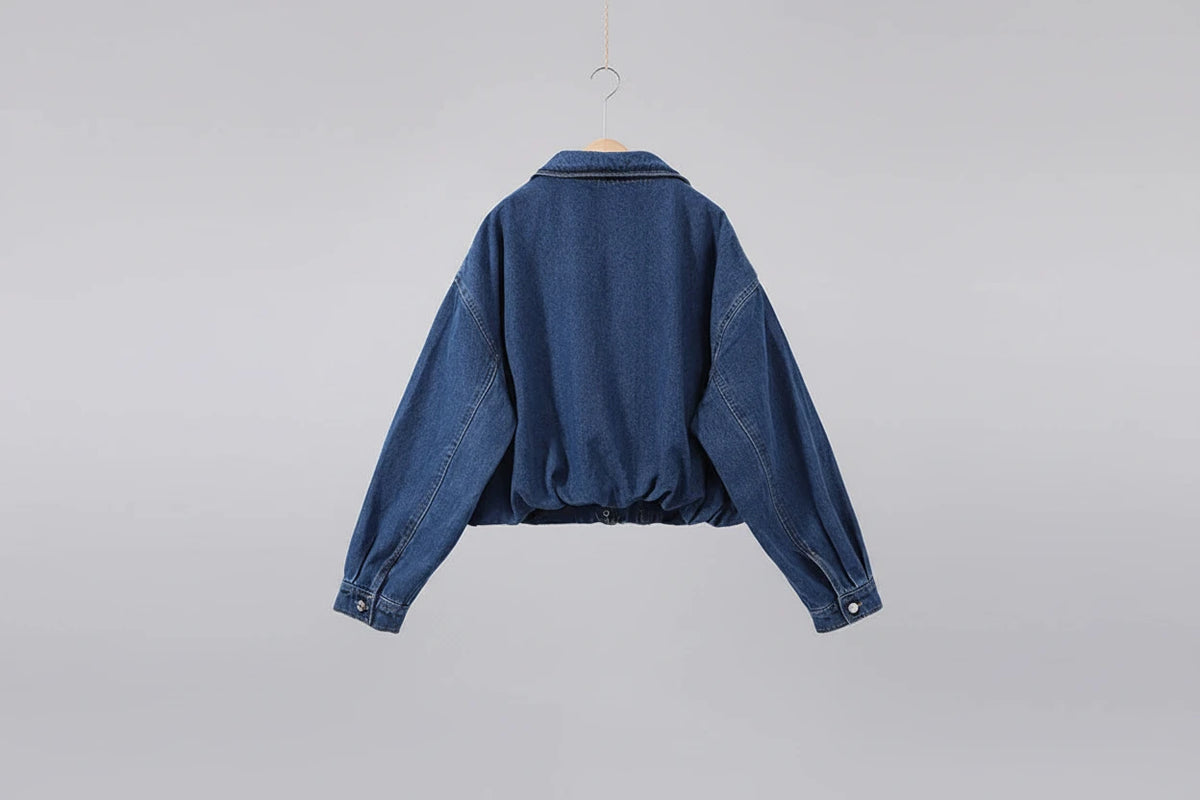 cropped denim jacket women, blue cropped jacket women, women's cropped jacket, stand collar jacket women, relaxed cropped jacket, blue casual jacket women, women's street style jacket, cropped button jacket, women's lightweight jacket, casual women's outerwear, cropped blue jacket, women's spring jacket, women's everyday jacket, relaxed fit jacket