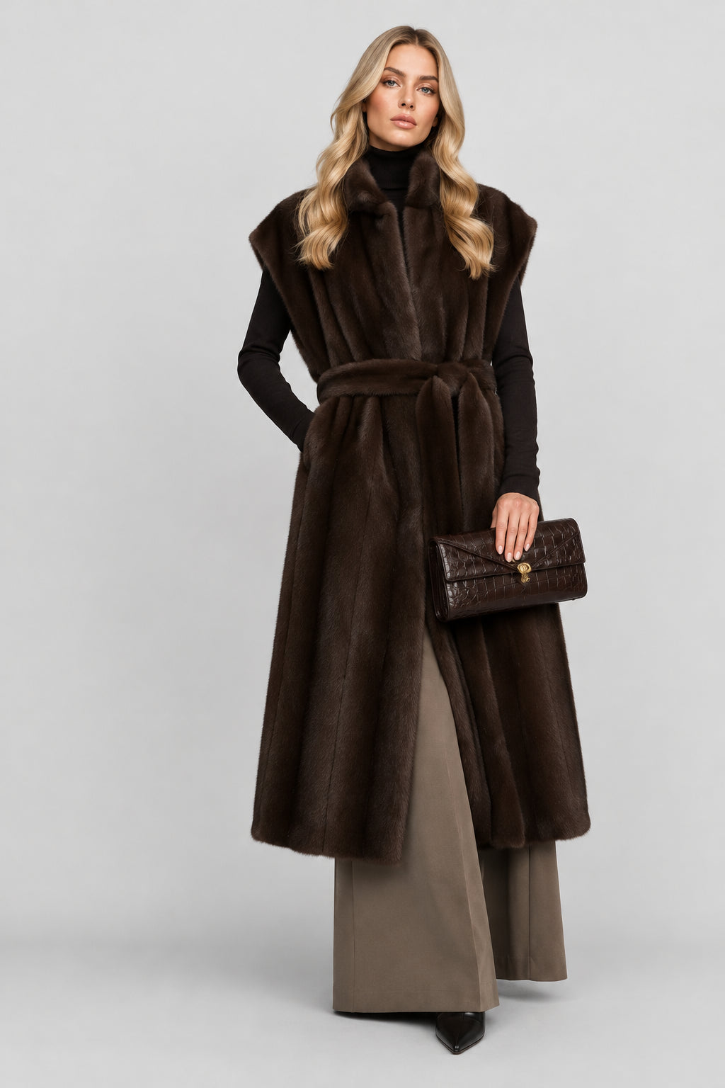 Noelle longline faux fur vest, a statement layering piece