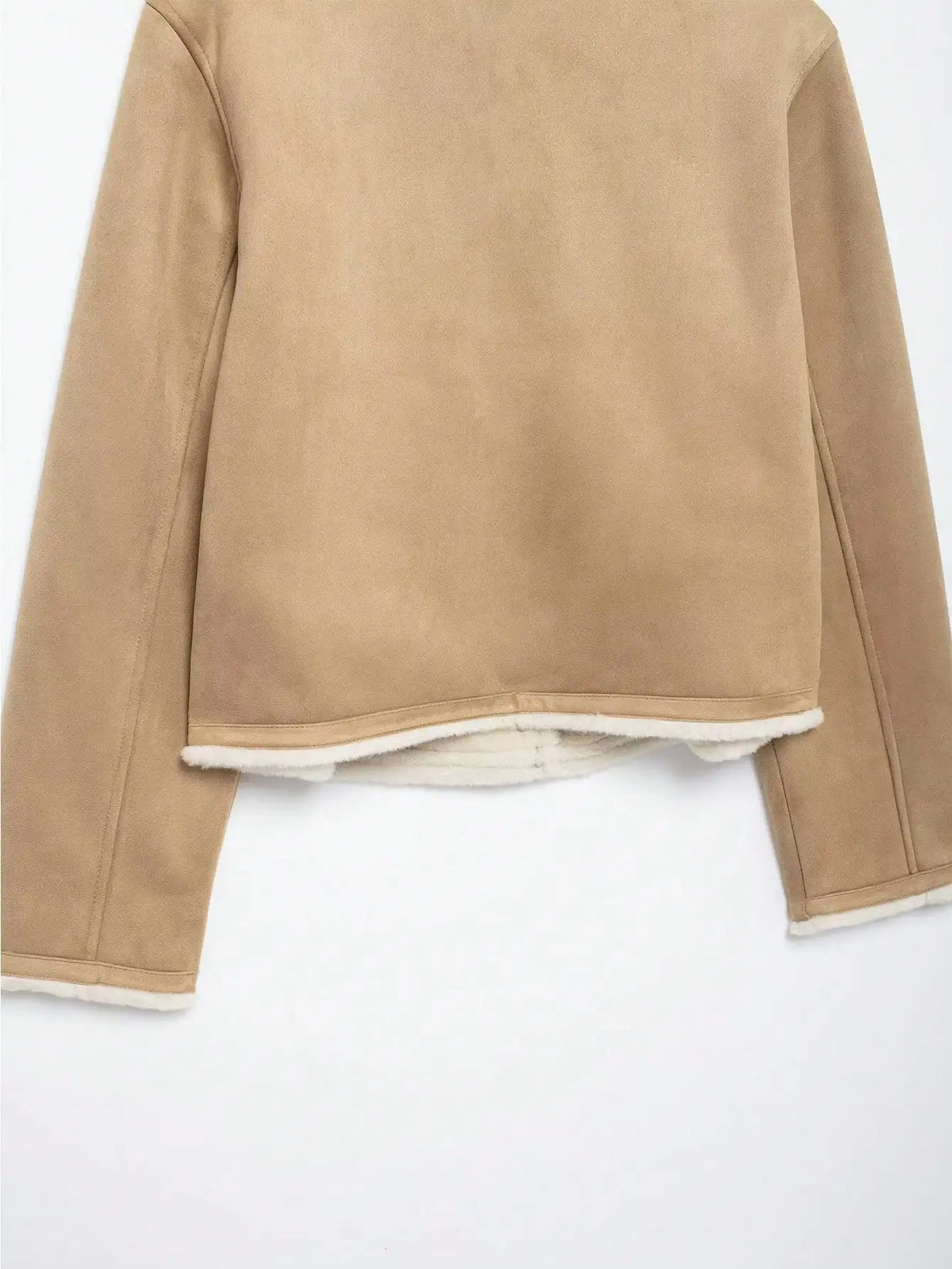 Khaki cropped jacket fabric and design detail