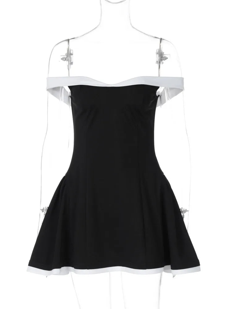 Off shoulder Ela black and white lining mini dress. GoSobiShop Boutique Off shoulder Ela black and white lining mini dress. GoSobiShop Boutique