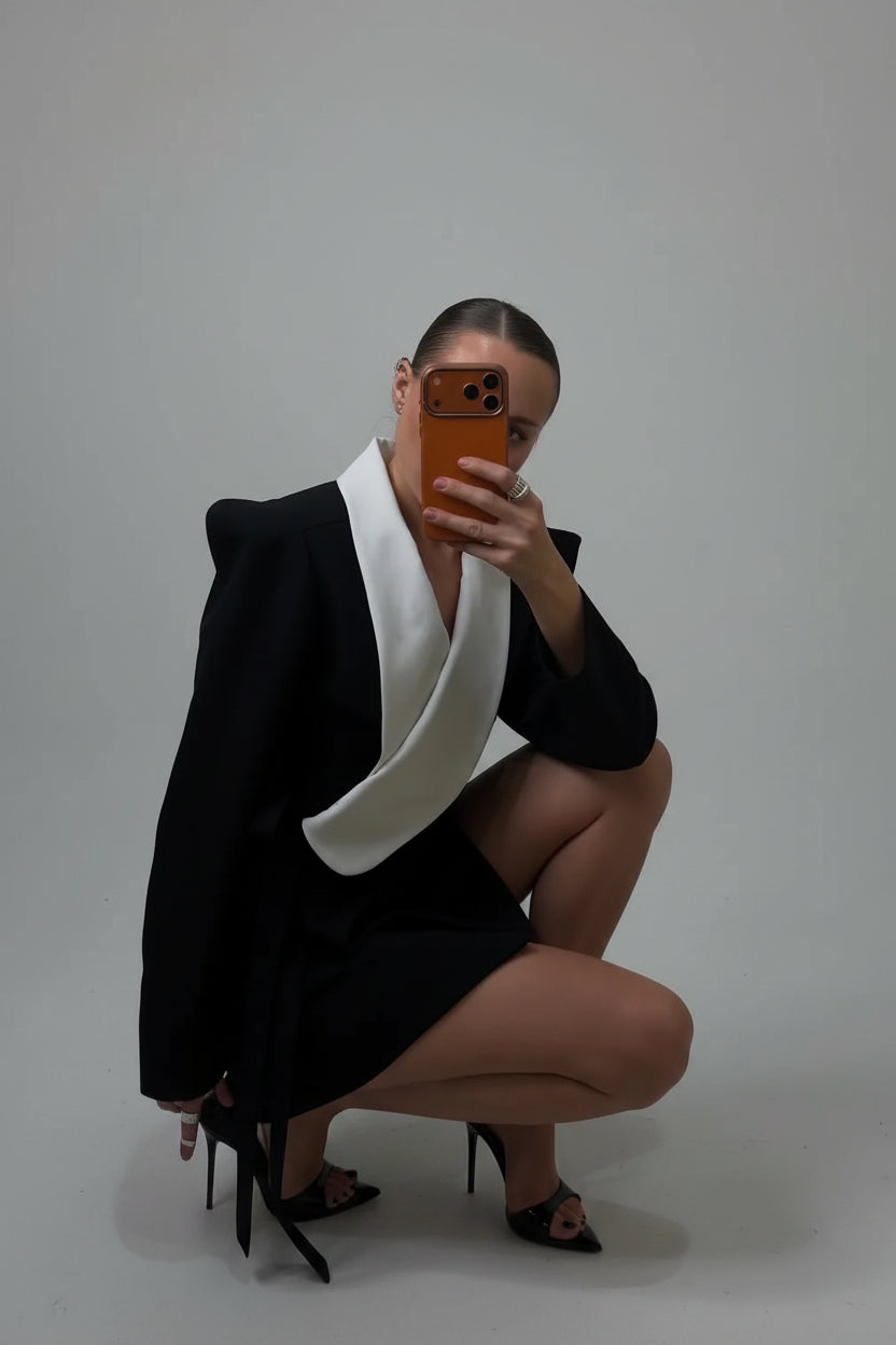 black and white blazer dress, color block blazer dress, women's blazer dress, black white dress women, tailored mini dress, elegant workwear dress, women's work dress, blazer style dress women, sophisticated women's dress, slim fit dress women, black white fashion, business casual dress women, office dress women, dinner date dress, cocktail dress women, fall fashion 2026, fall dress women, elegant workwear women, tailored dress women, chic women's fashion