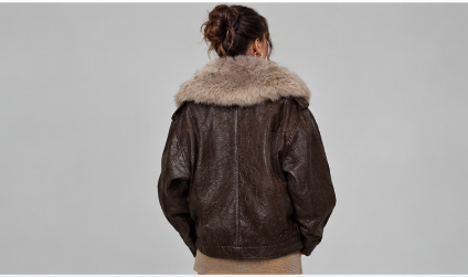 Fur-collar faux leather jacket additional product view