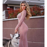ladies  Glitter sequined Maxi Dress Mesh See-Through Split Fashion Long Sleeve cover up sequin dress