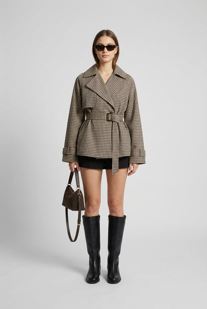 Gingham short trench coat product photo 9