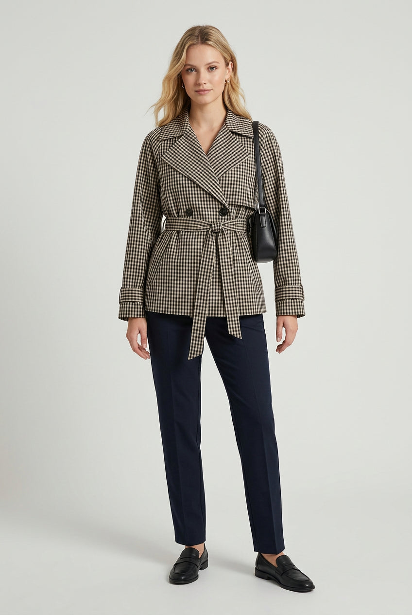 Gingham short trench coat product photo 1