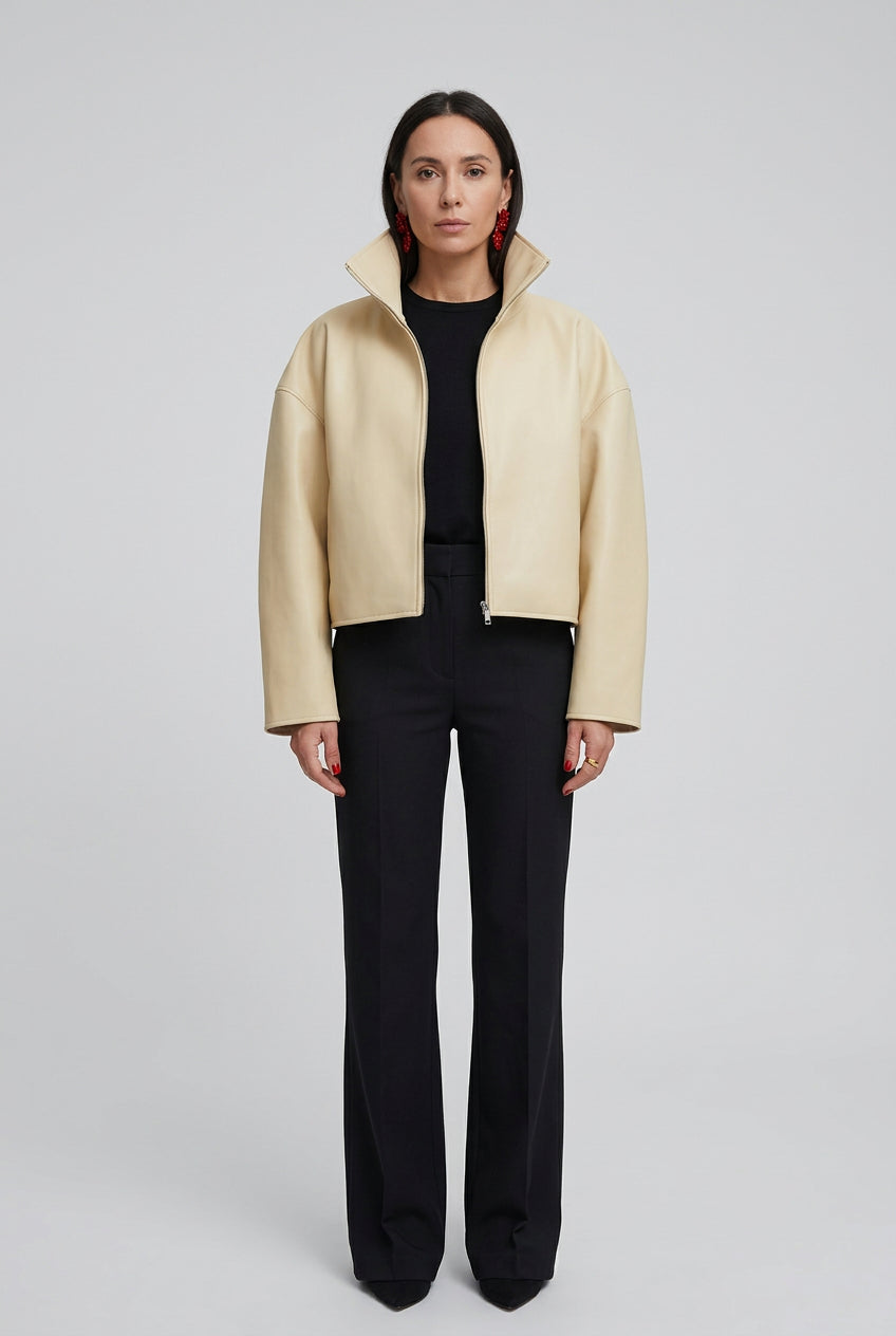Relaxed faux-leather zip-up jacket product photo 30