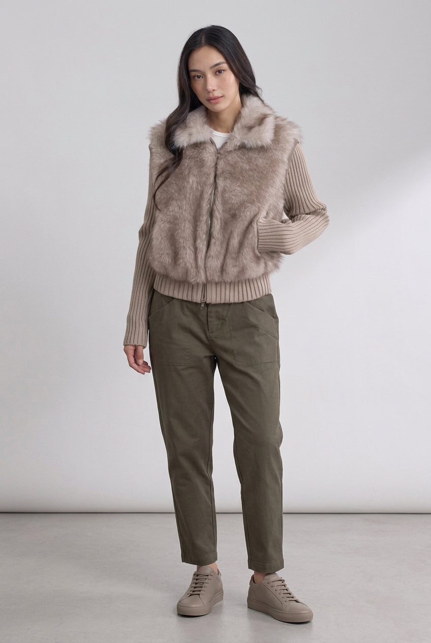 Women's short faux fur winter jacket with a relaxed silhouette