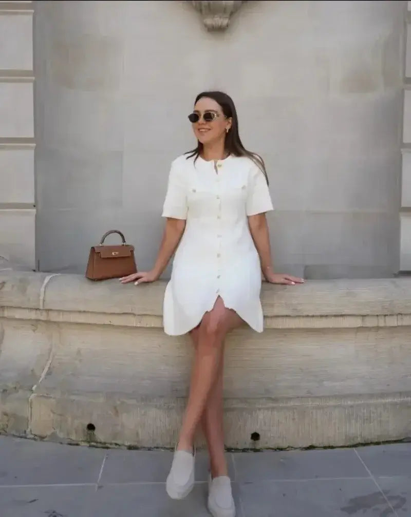 Knit Boucle Buttoned Mini Dress - Stylish & Comfy. GoSobiShop Boutique Knit Boucle Buttoned Mini Dress - Stylish & Comfy. GoSobiShop Boutique