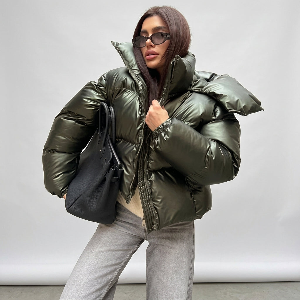 The Nova Puffer hooded jacket with detachable sleeves