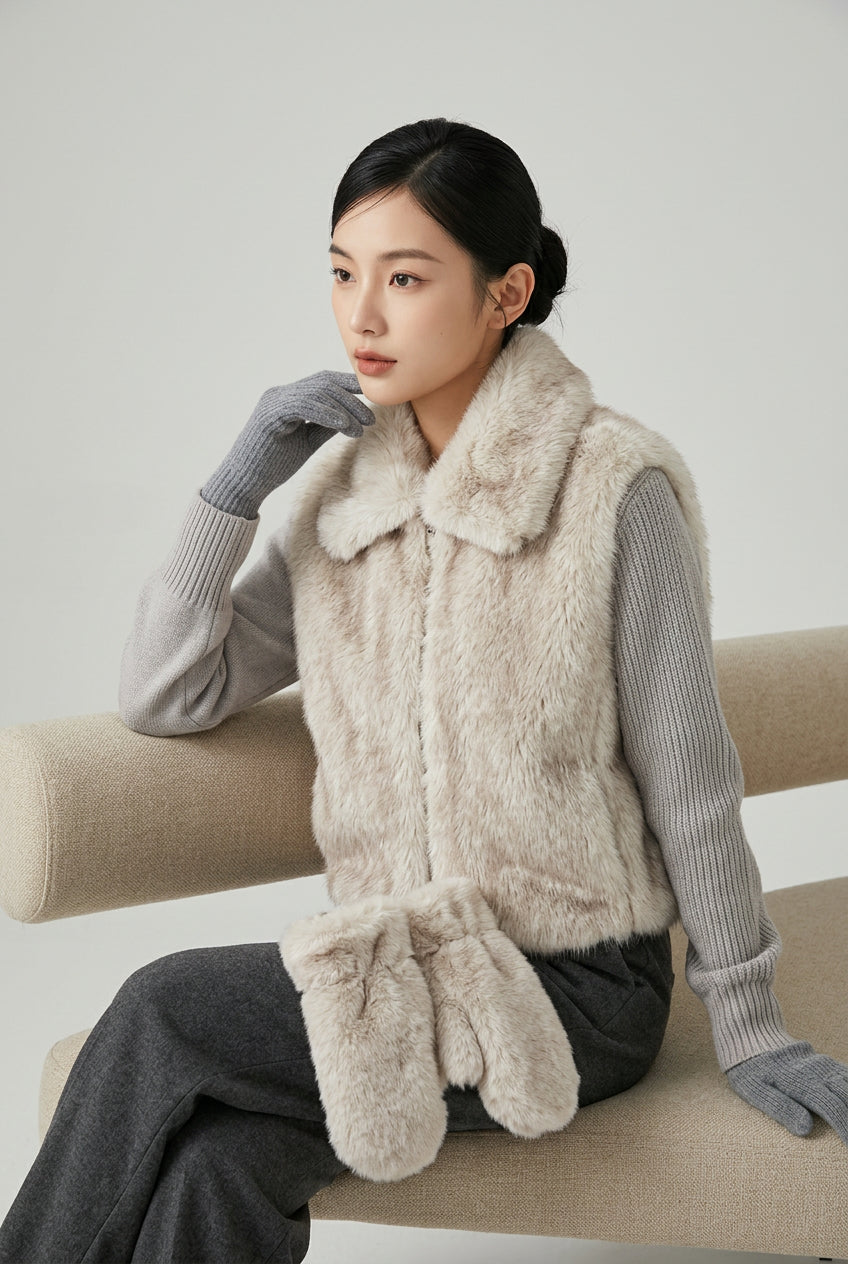 Women's plush faux fur jacket in a classic short length