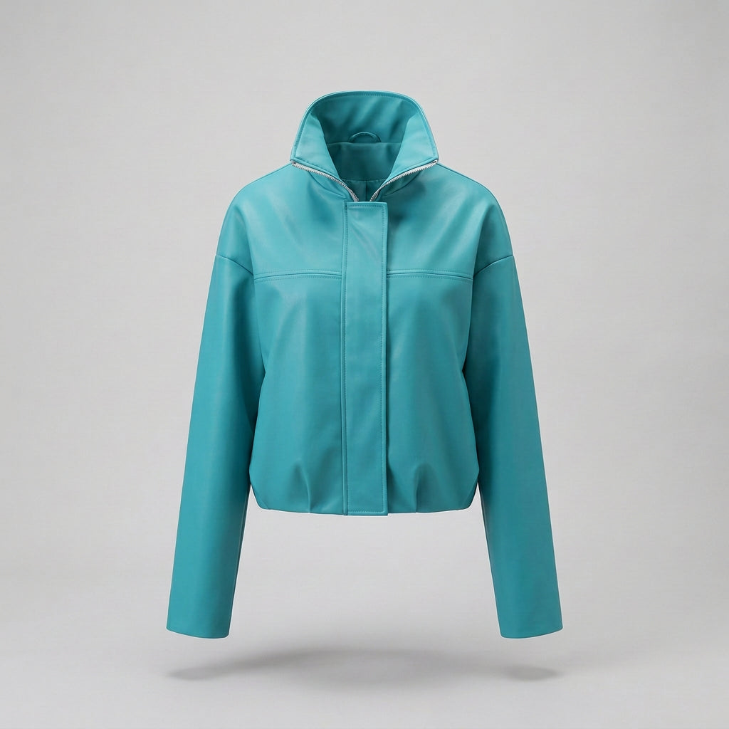 stand-collar faux-leather jacket product photo 8