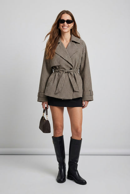 Gingham short trench coat product photo 6